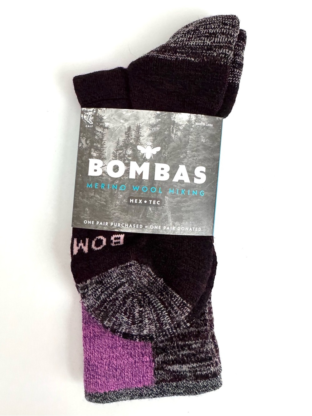 Bombas Hex Tec Merino Wool Blend Hiking Calf Socks, Purple, Size Medium